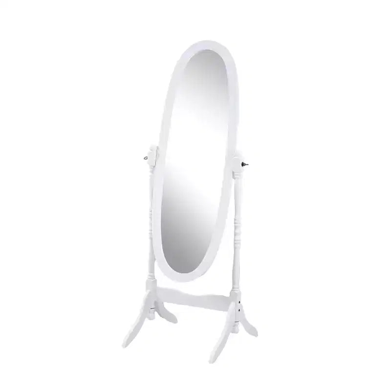 White Wood Frame Full-Length Floor Mirror, Oval, 1-Person