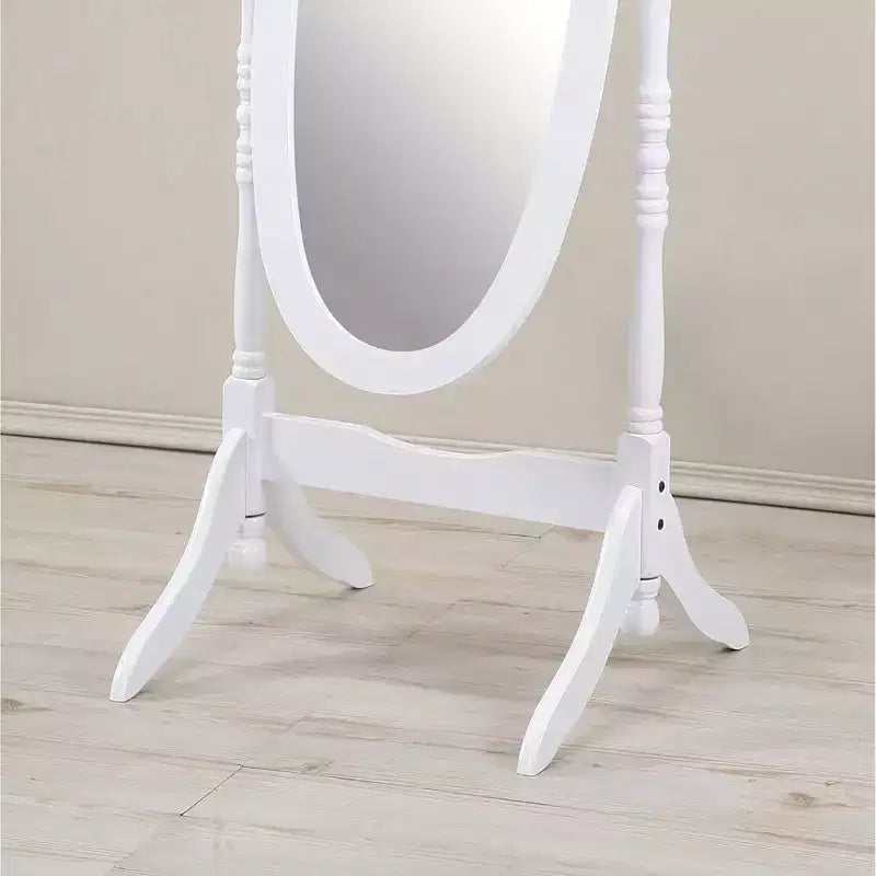 White Wood Frame Full-Length Floor Mirror, Oval, 1-Person