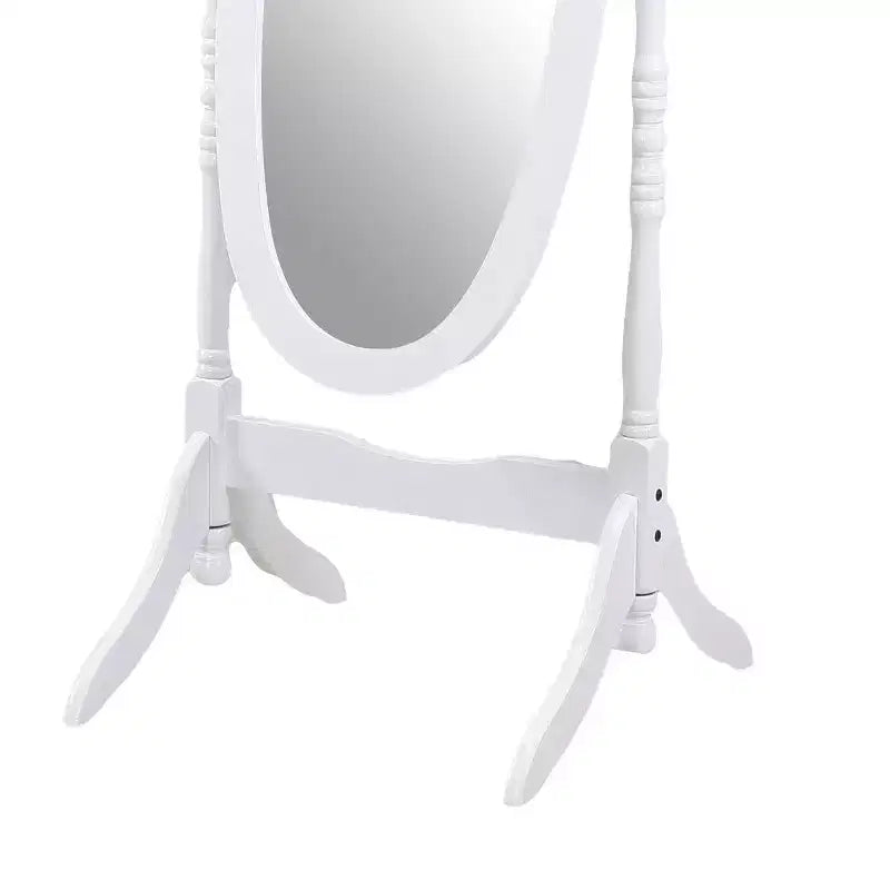 White Wood Frame Full-Length Floor Mirror, Oval, 1-Person