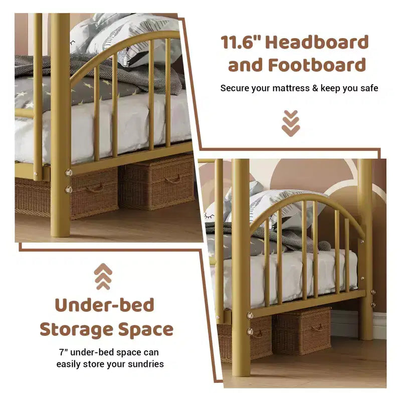 Black/Gold/Gray/Pink/White Metal Twin Over Twin Bunk Bed, 2-Person