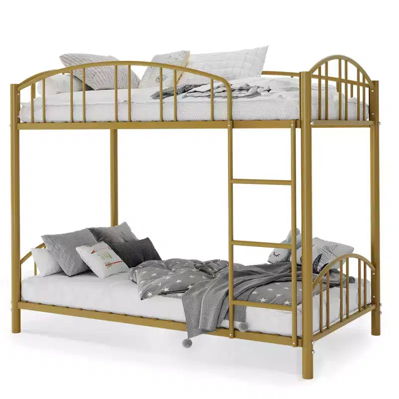 Black/Gold/Gray/Pink/White Metal Twin Over Twin Bunk Bed, 2-Person