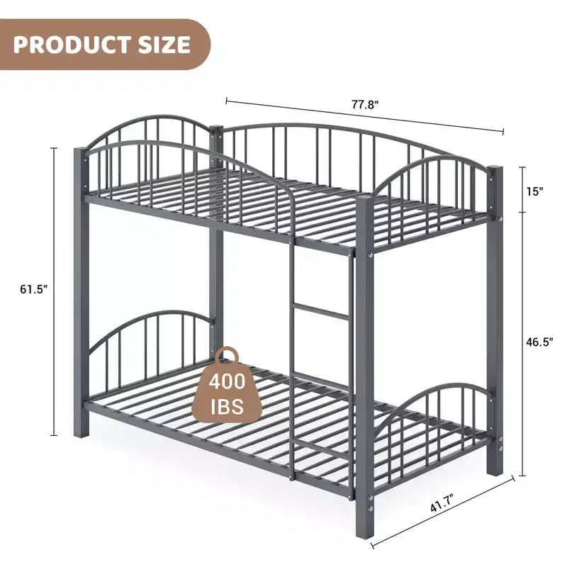 Black/Gold/Gray/Pink/White Metal Twin Over Twin Bunk Bed, 2-Person