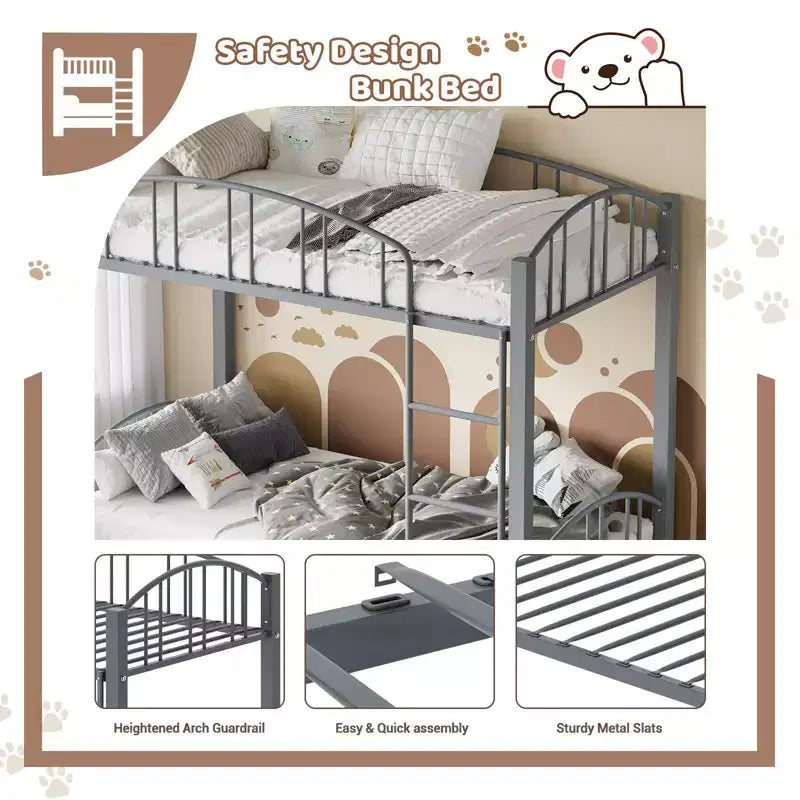 Black/Gold/Gray/Pink/White Metal Twin Over Twin Bunk Bed, 2-Person