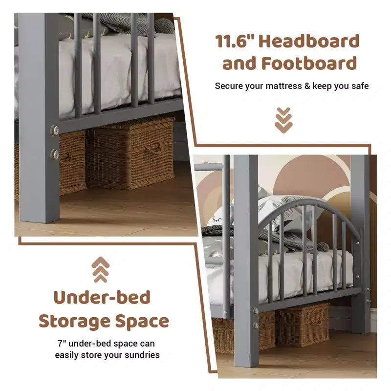 Black/Gold/Gray/Pink/White Metal Twin Over Twin Bunk Bed, 2-Person