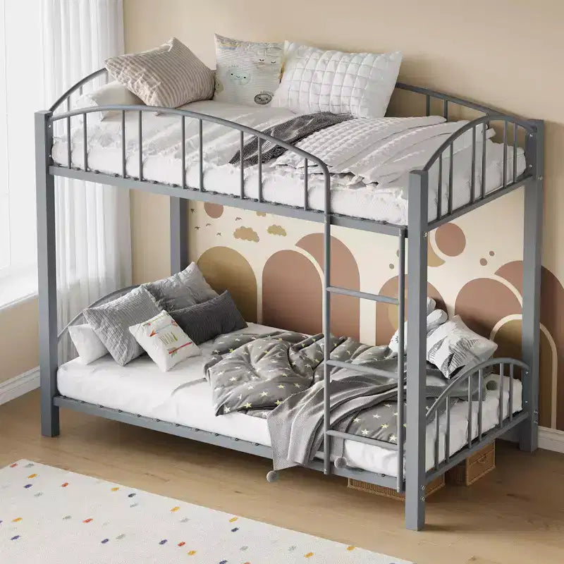 Black/Gold/Gray/Pink/White Metal Twin Over Twin Bunk Bed, 2-Person