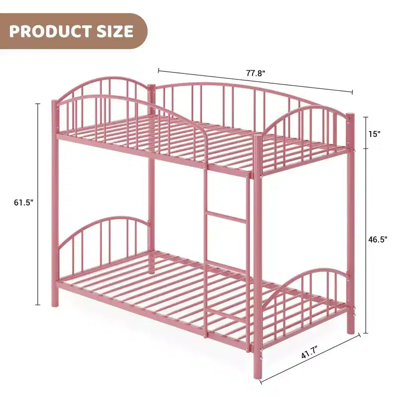 Black/Gold/Gray/Pink/White Metal Twin Over Twin Bunk Bed, 2-Person
