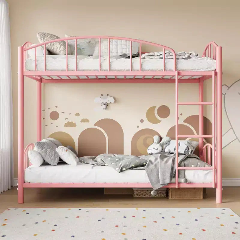 Black/Gold/Gray/Pink/White Metal Twin Over Twin Bunk Bed, 2-Person