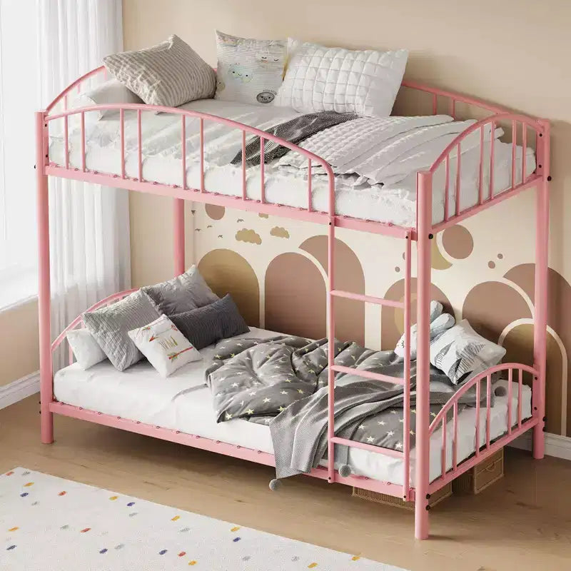 Black/Gold/Gray/Pink/White Metal Twin Over Twin Bunk Bed, 2-Person