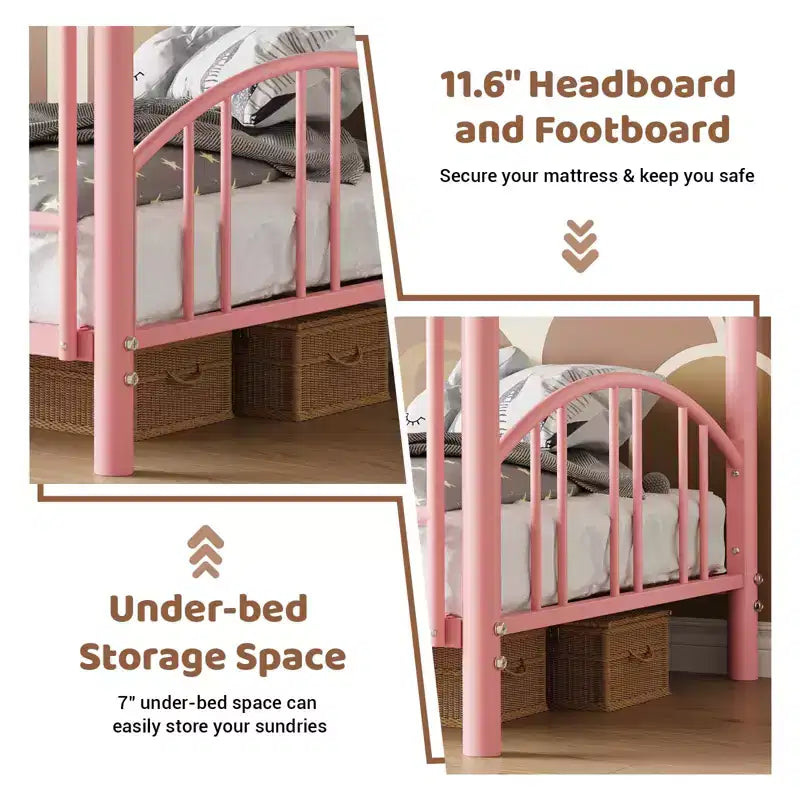 Black/Gold/Gray/Pink/White Metal Twin Over Twin Bunk Bed, 2-Person
