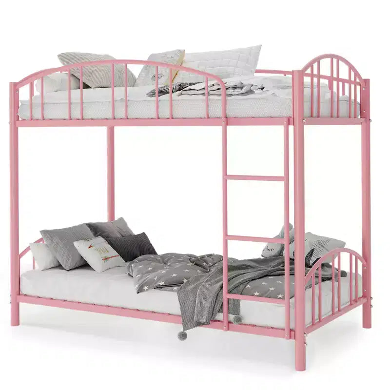 Black/Gold/Gray/Pink/White Metal Twin Over Twin Bunk Bed, 2-Person
