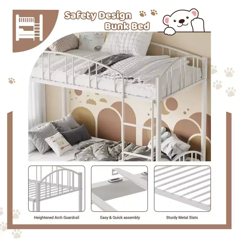 Black/Gold/Gray/Pink/White Metal Twin Over Twin Bunk Bed, 2-Person