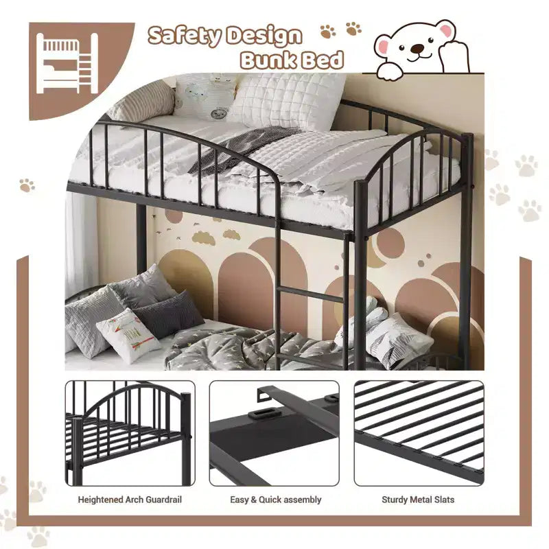 Black/Gold/Gray/Pink/White Metal Twin Over Twin Bunk Bed, 2-Person
