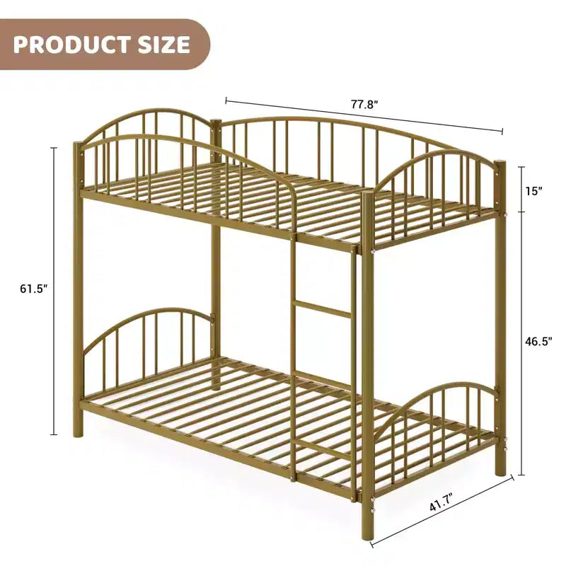 Black/Gold/Gray/Pink/White Metal Twin Over Twin Bunk Bed, 2-Person