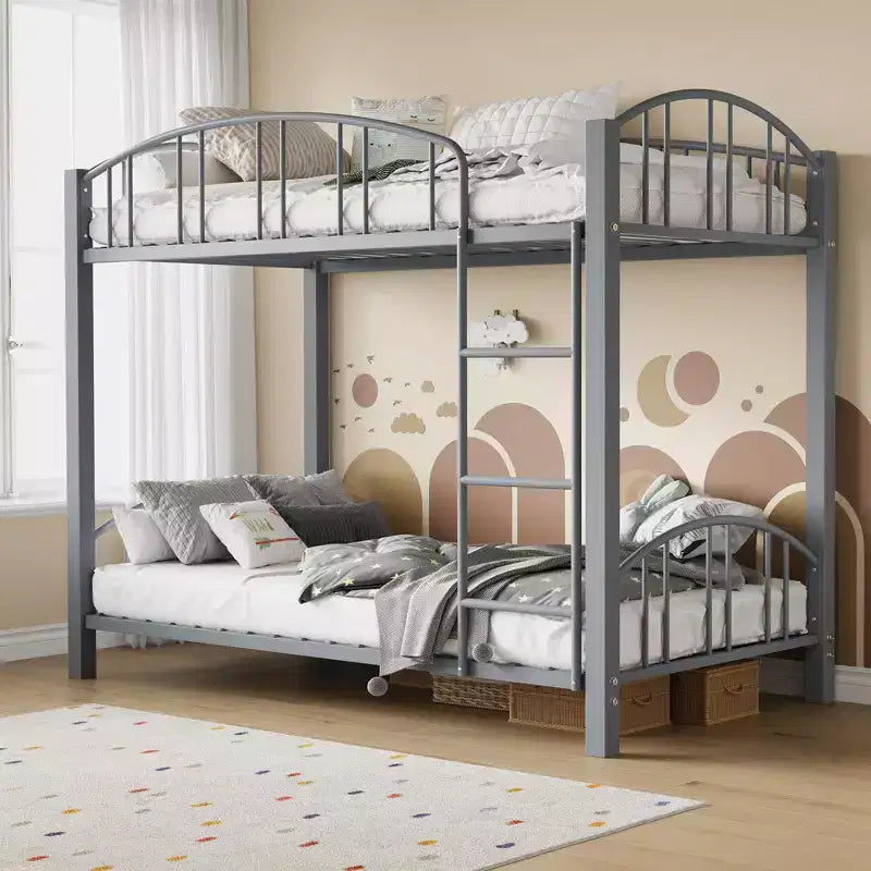 Black/Gold/Gray/Pink/White Metal Twin Over Twin Bunk Bed, 2-Person
