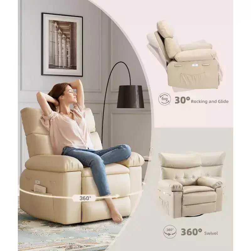 Beige / Dark Brown / Gray / Retro Color Power Lift Recliner Chair – Swivel & Rocker, 1-Seat