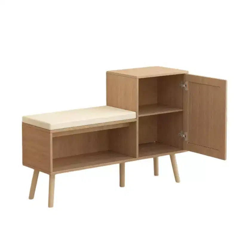 Natural Rattan Shoe Storage Bench with Cushion, 1-Seat