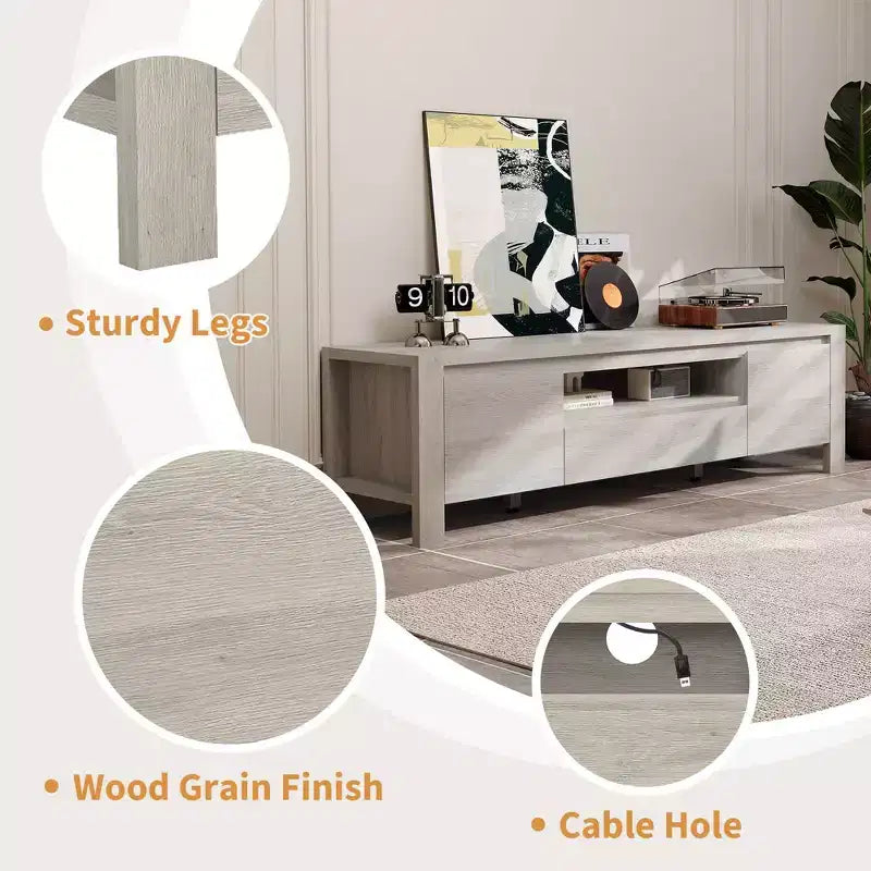 63" Farmhouse TV Stand with Doors & Cabinet – Entertainment Center for TVs up to 70"