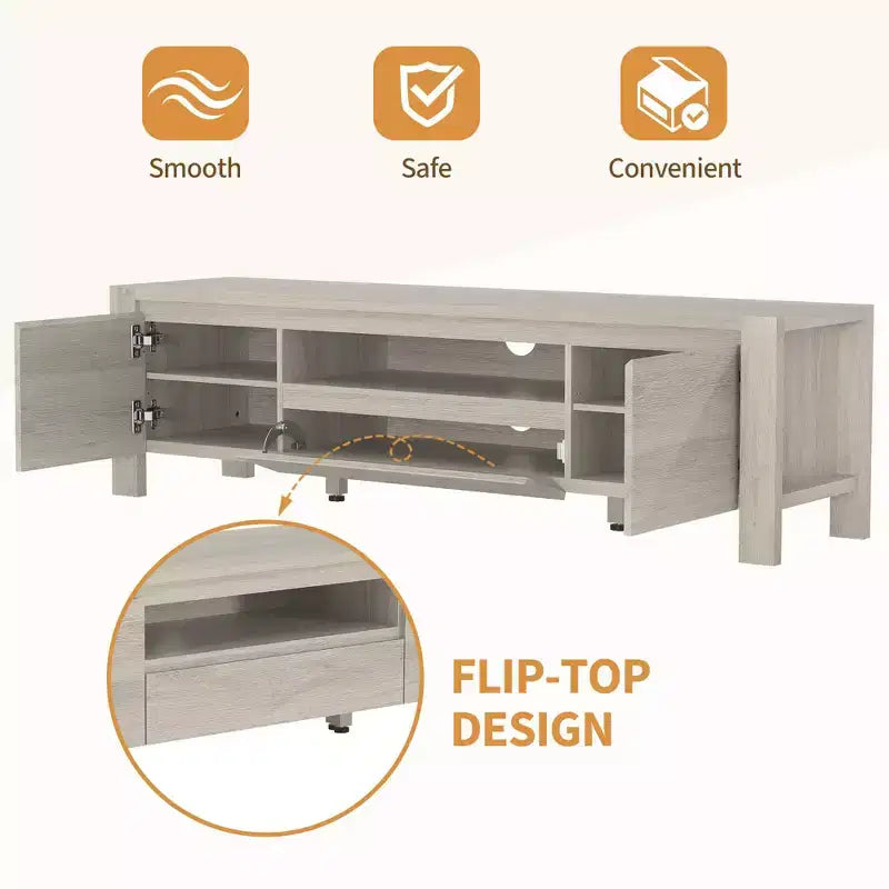 63" Farmhouse TV Stand with Doors & Cabinet – Entertainment Center for TVs up to 70"