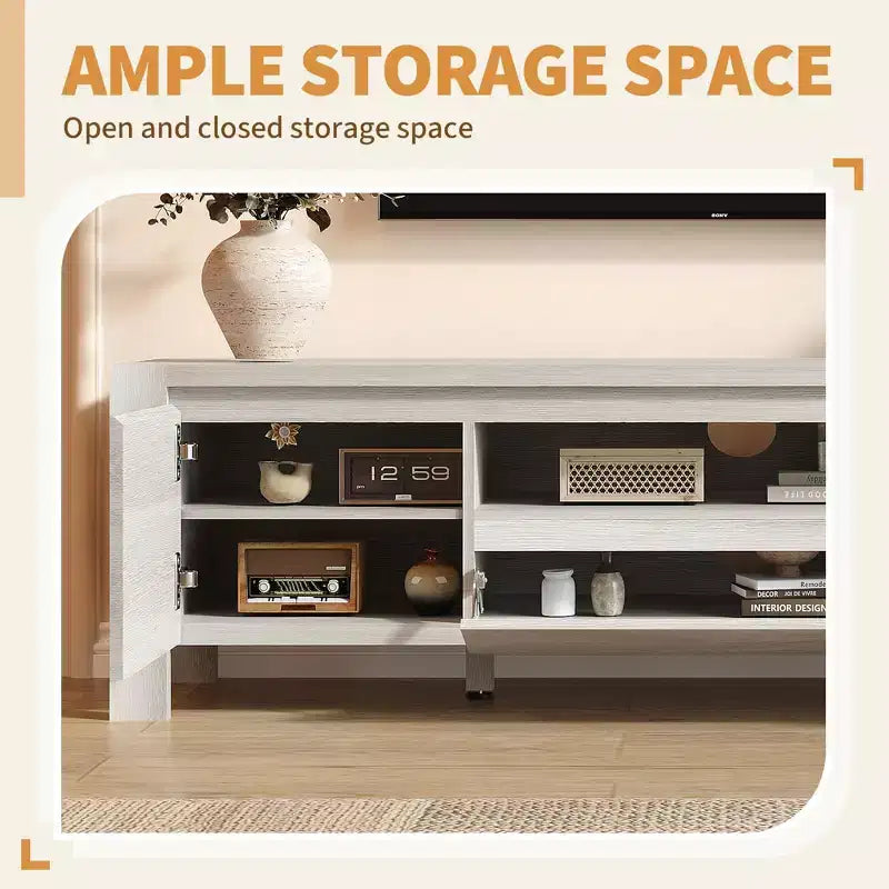 63" Farmhouse TV Stand with Doors & Cabinet – Entertainment Center for TVs up to 70"