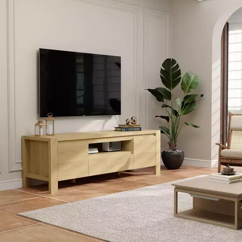 63" Farmhouse TV Stand with Doors & Cabinet – Entertainment Center for TVs up to 70"