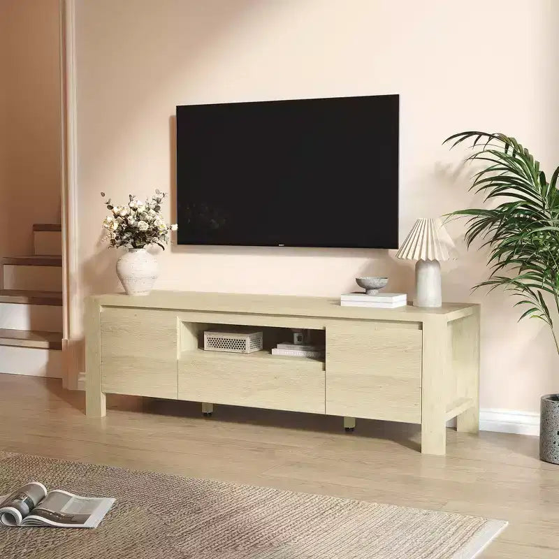63" Farmhouse TV Stand with Doors & Cabinet – Entertainment Center for TVs up to 70"