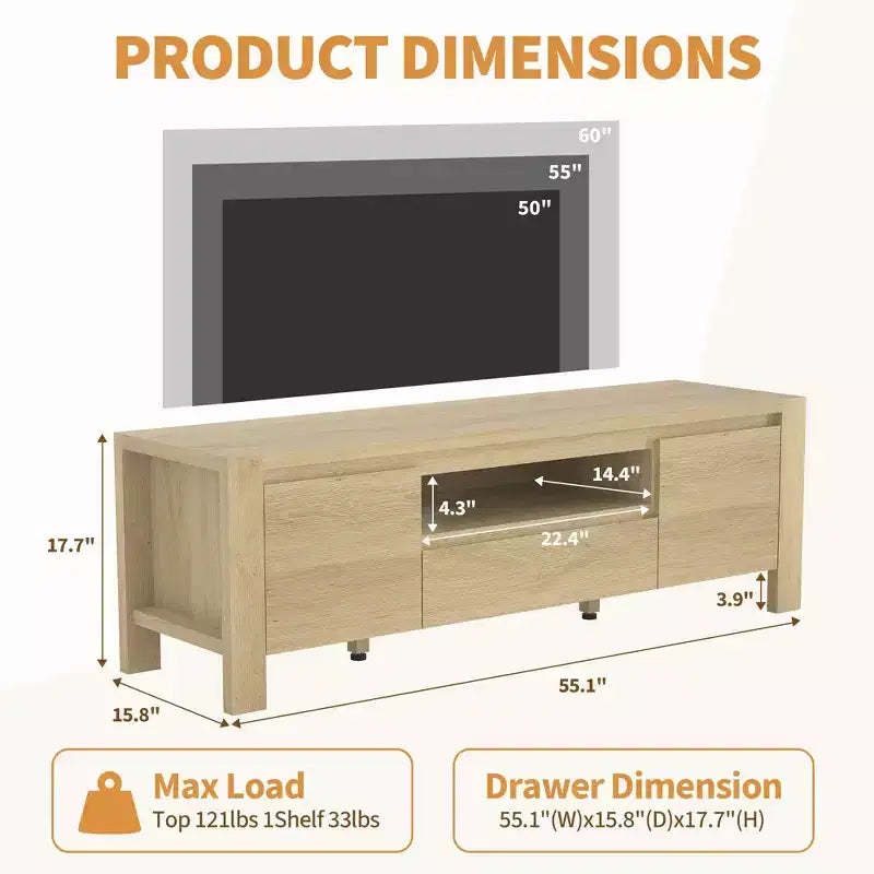 63" Farmhouse TV Stand with Doors & Cabinet – Entertainment Center for TVs up to 70"