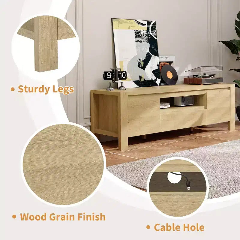 63" Farmhouse TV Stand with Doors & Cabinet – Entertainment Center for TVs up to 70"