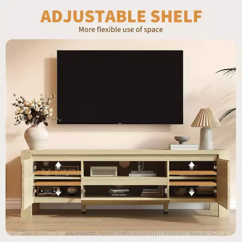 63" Farmhouse TV Stand with Doors & Cabinet – Entertainment Center for TVs up to 70"