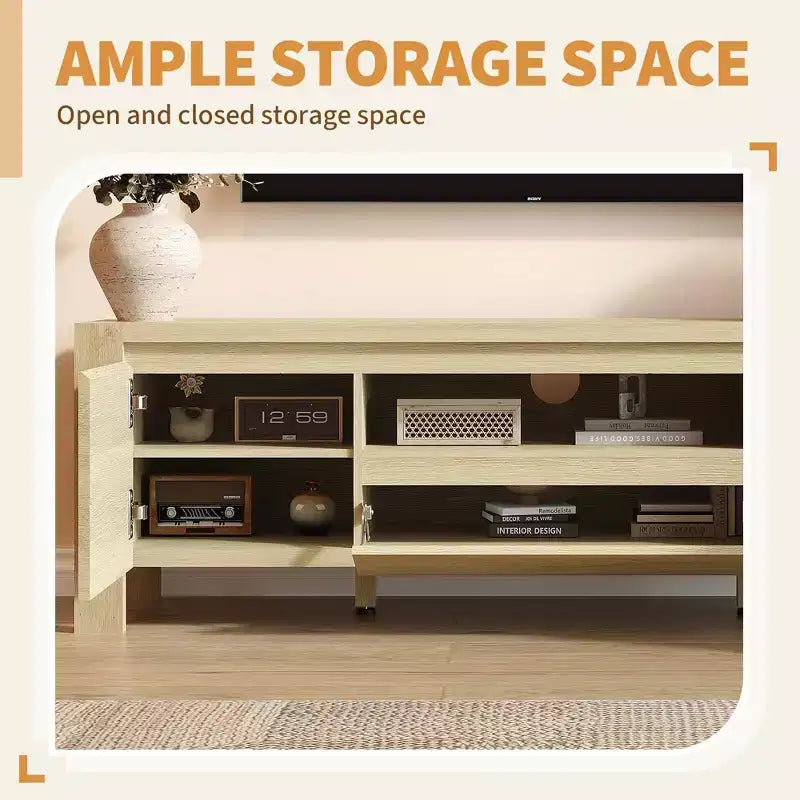 63" Farmhouse TV Stand with Doors & Cabinet – Entertainment Center for TVs up to 70"