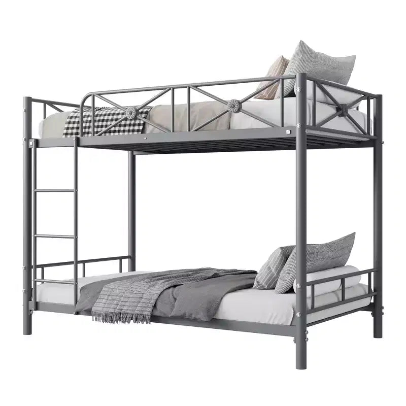 Black / Grey / White Floral Metal Twin Over Twin Bunk Bed for 2