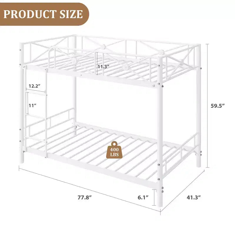 Black / Grey / White Floral Metal Twin Over Twin Bunk Bed for 2