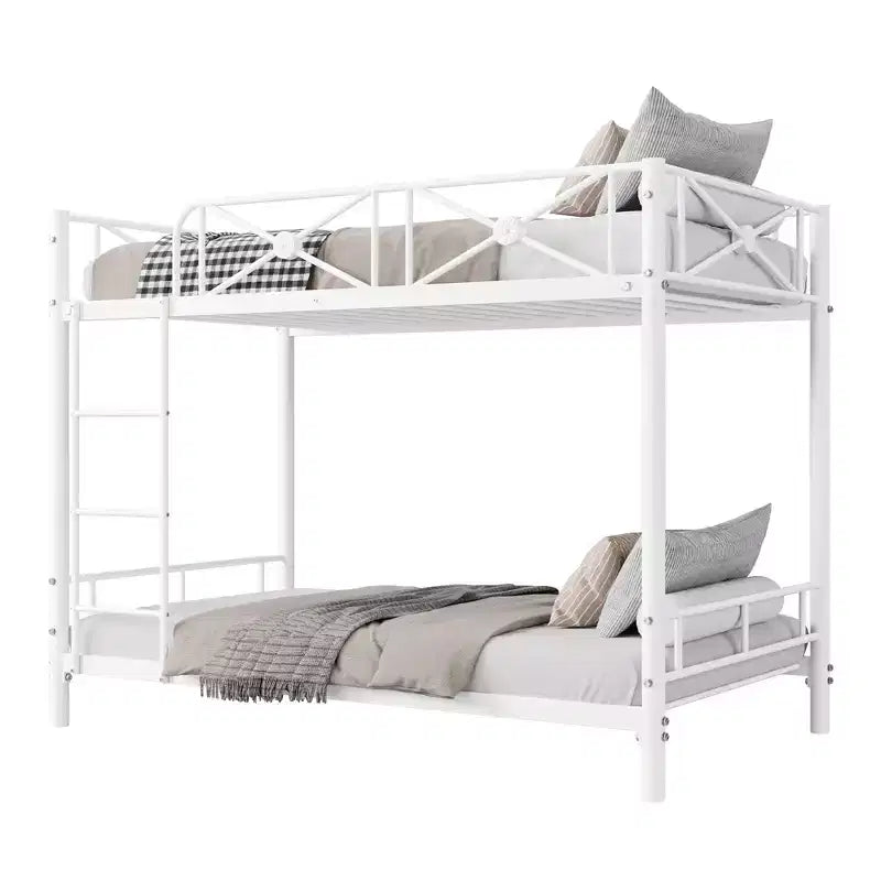 Black / Grey / White Floral Metal Twin Over Twin Bunk Bed for 2