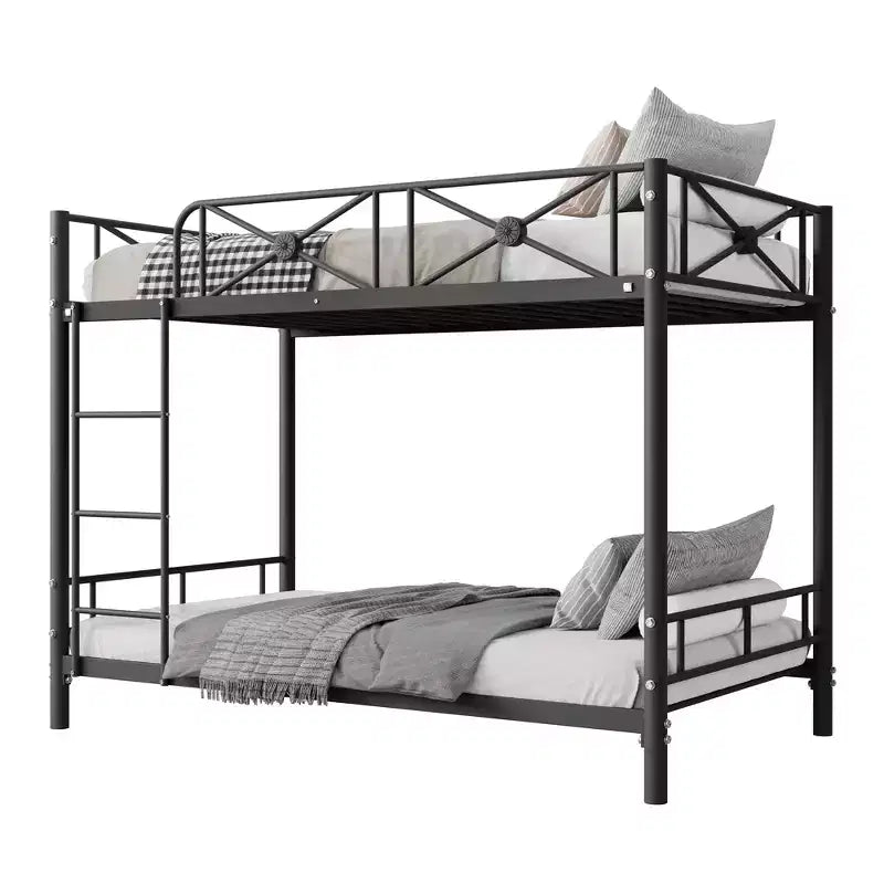 Black / Grey / White Floral Metal Twin Over Twin Bunk Bed for 2