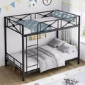 Black / Grey / White Floral Metal Twin Over Twin Bunk Bed for 2