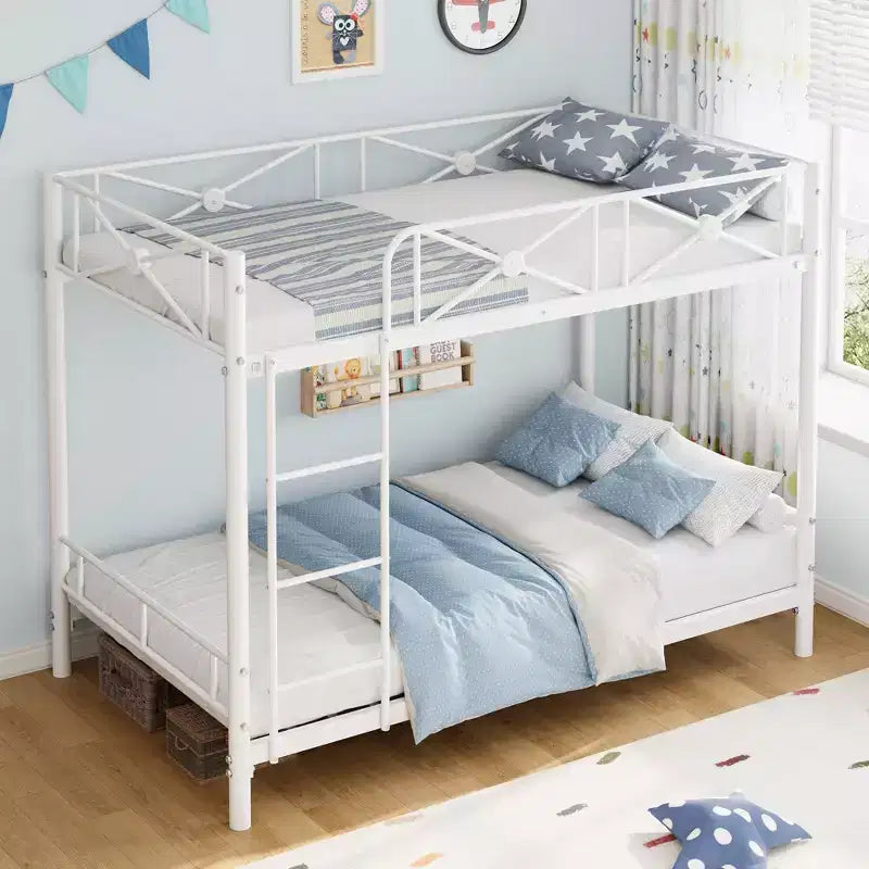 Black / Grey / White Floral Metal Twin Over Twin Bunk Bed for 2