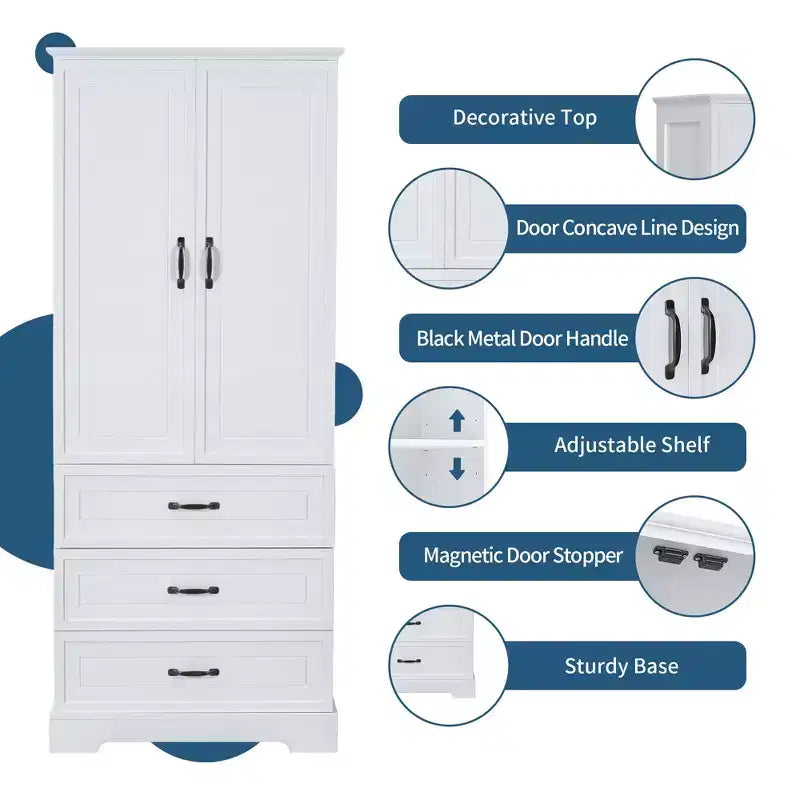 Modern Tall Bathroom Storage Cabinet – Double Doors, Adjustable Shelf & 2 Drawers