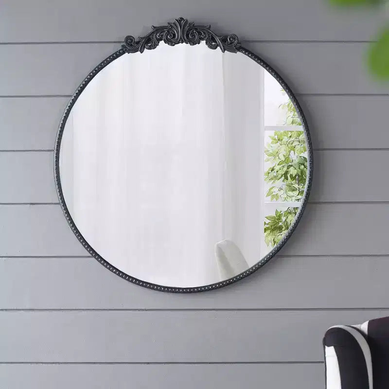 Black Octagon Wall Mirror with Baroque Frame, Single