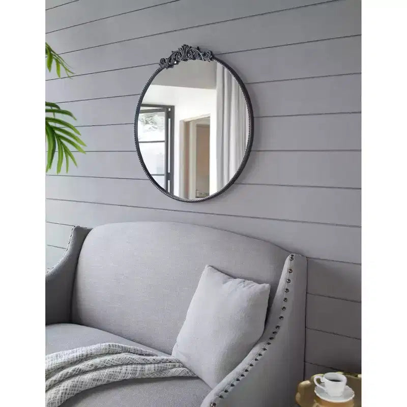 Black Octagon Wall Mirror with Baroque Frame, Single