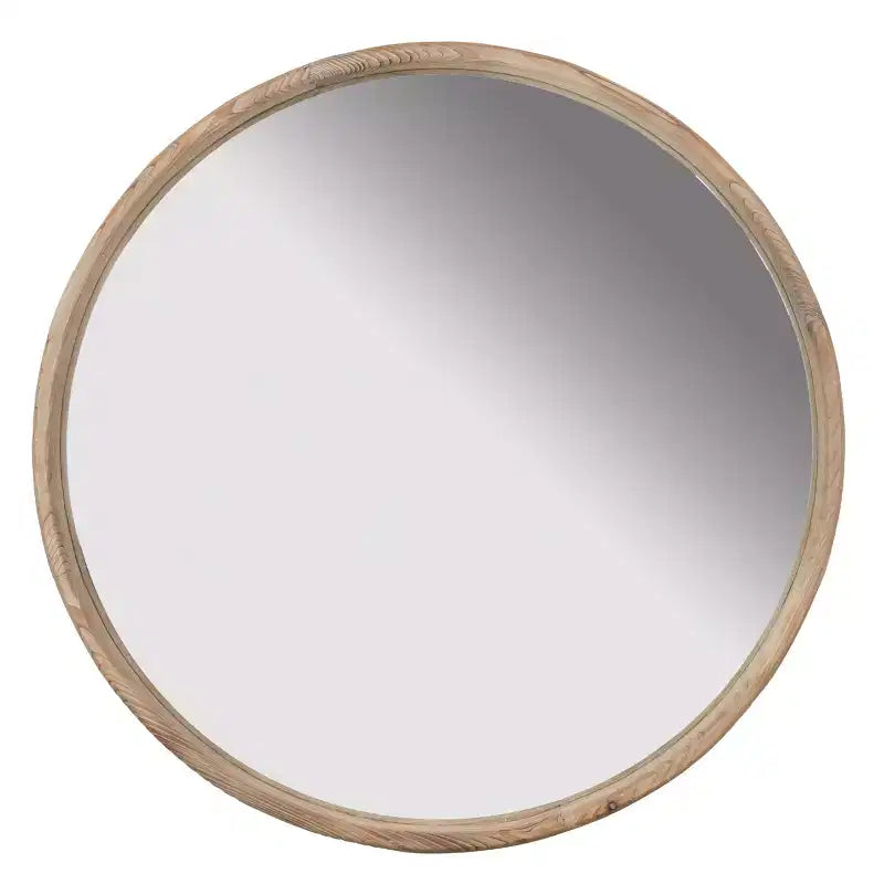 Brown Round Wall Mirror, Single, 27.6"