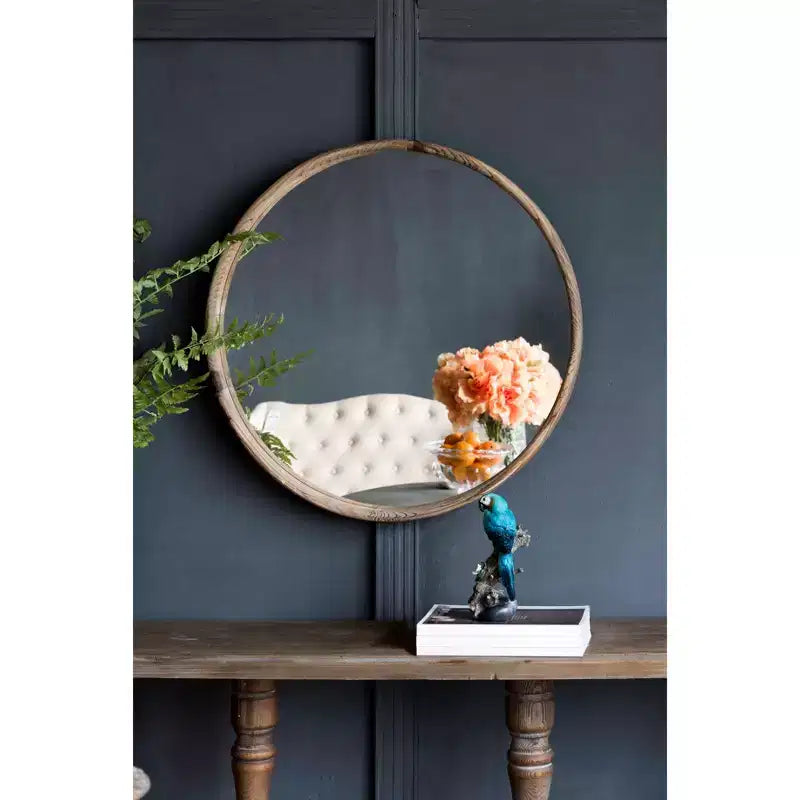 Brown Round Wall Mirror, Single, 27.6"