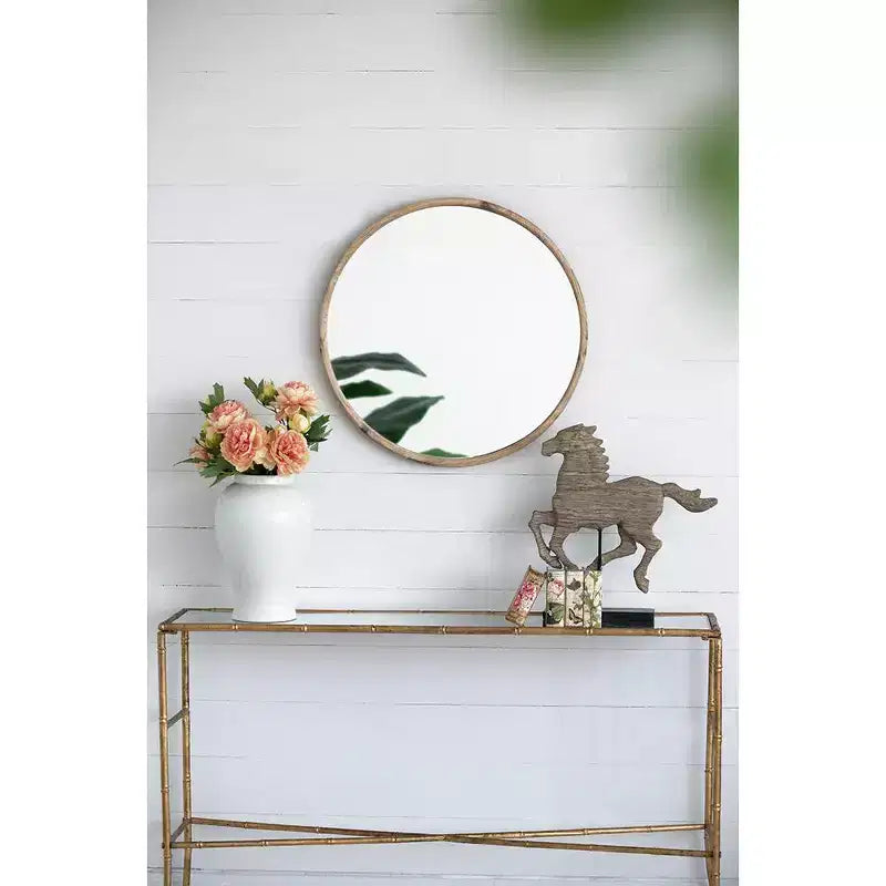 Brown Round Wall Mirror, Single, 27.6"