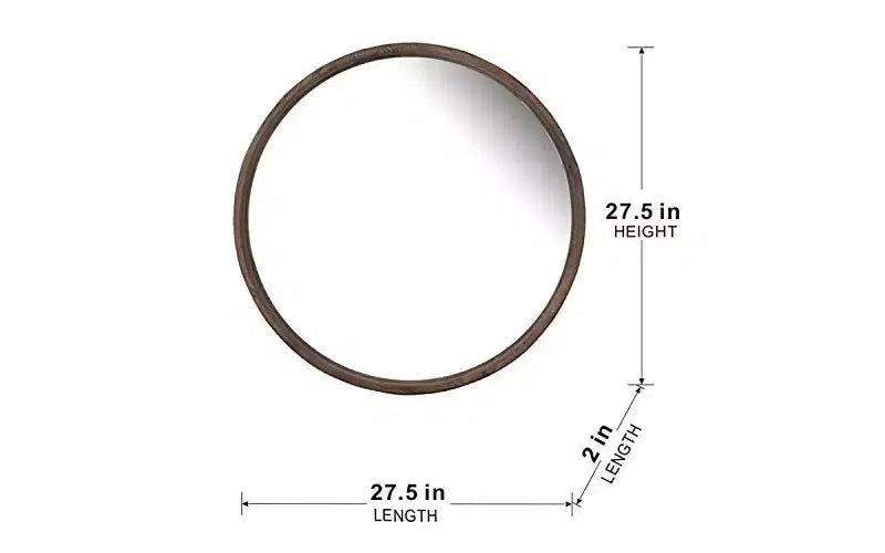 Brown Round Wall Mirror, Single, 27.6"