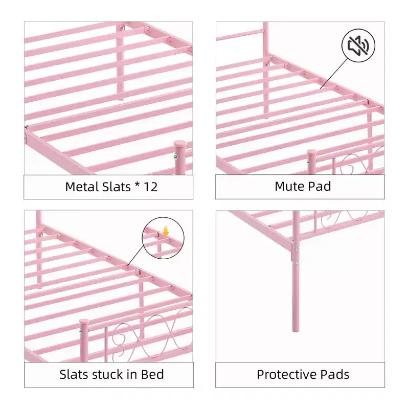 Metal Twin Platform Bed Frame with Headboard & Footboard – No Box Spring, Pink