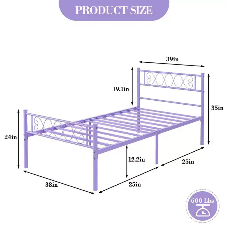 Metal Twin Platform Bed Frame with Headboard & Footboard – No Box Spring, Pink