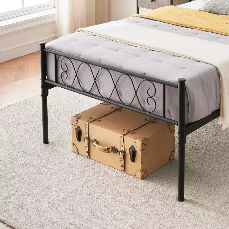Metal Twin Platform Bed Frame with Headboard & Footboard – No Box Spring, Pink