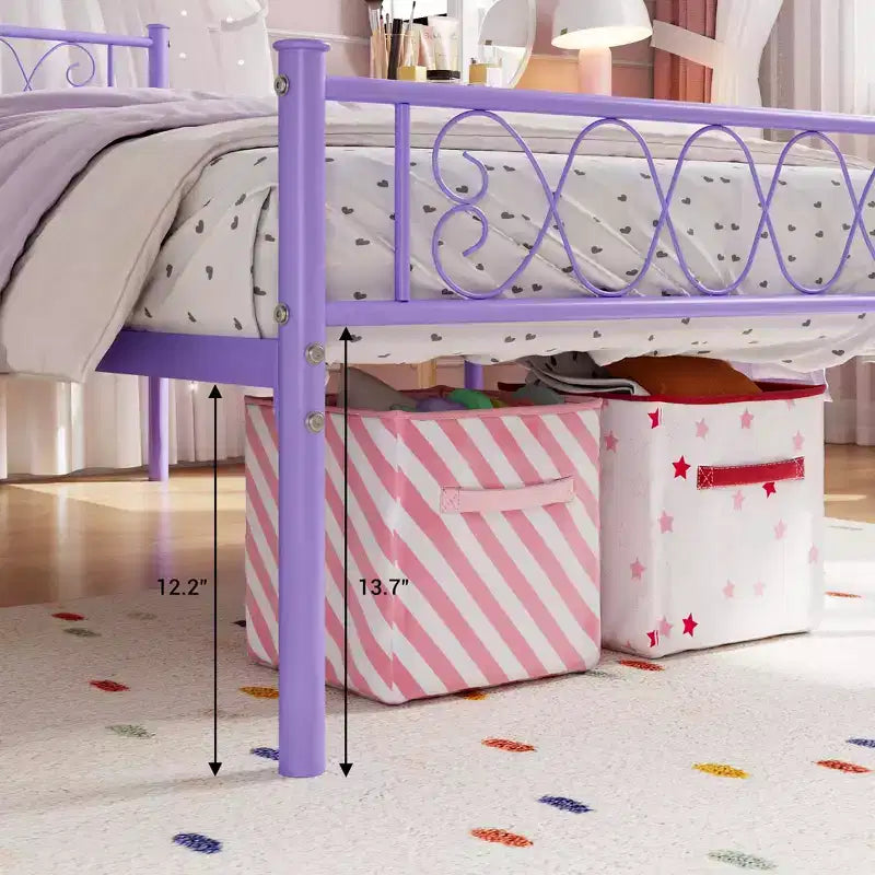 Metal Twin Platform Bed Frame with Headboard & Footboard – No Box Spring, Pink
