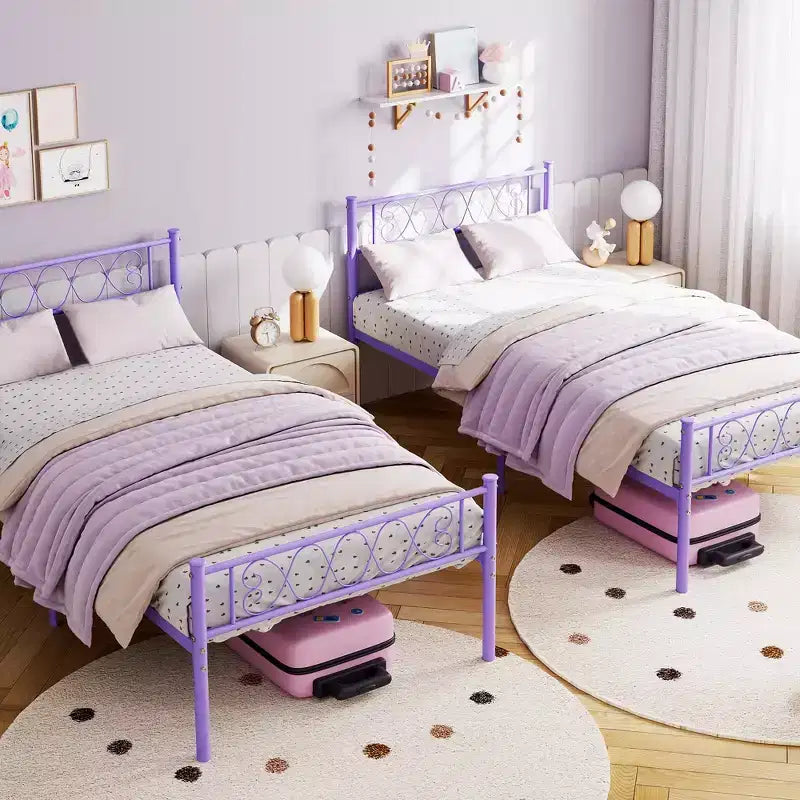 Metal Twin Platform Bed Frame with Headboard & Footboard – No Box Spring, Pink