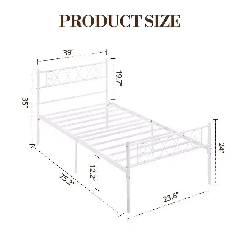 Metal Twin Platform Bed Frame with Headboard & Footboard – No Box Spring, Pink