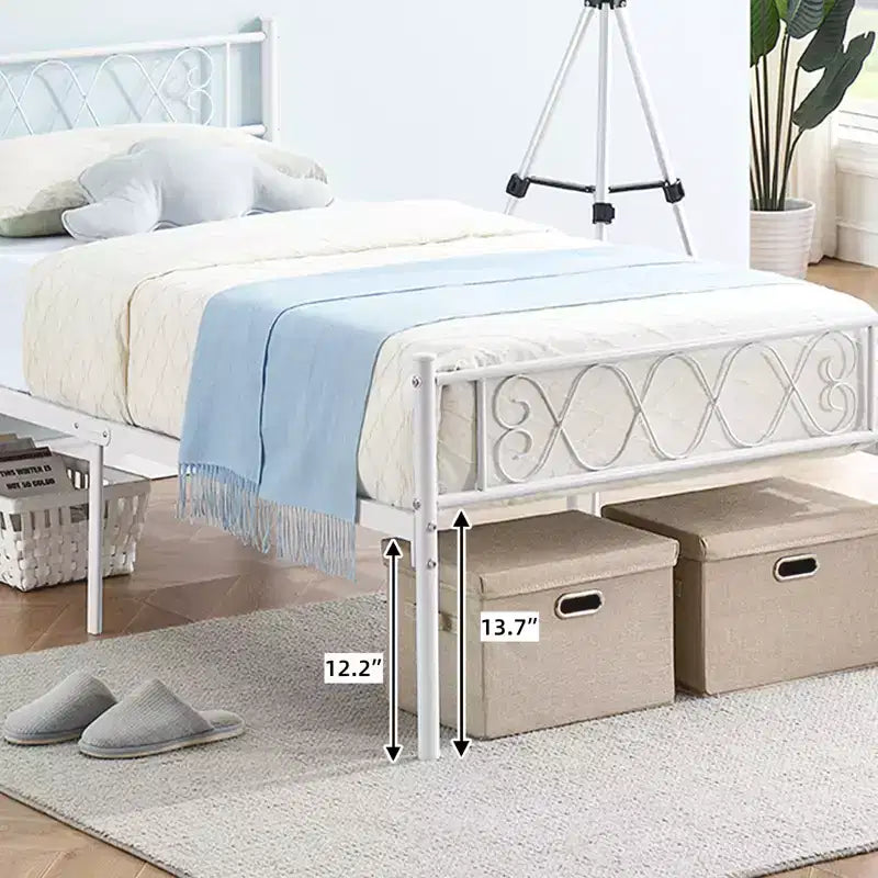 Metal Twin Platform Bed Frame with Headboard & Footboard – No Box Spring, Pink