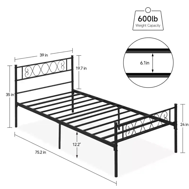 Metal Twin Platform Bed Frame with Headboard & Footboard – No Box Spring, Pink